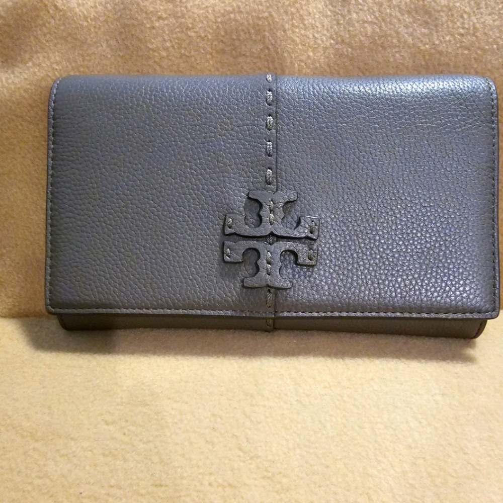 Tory Burch Gray Leather Crossbody Wallet